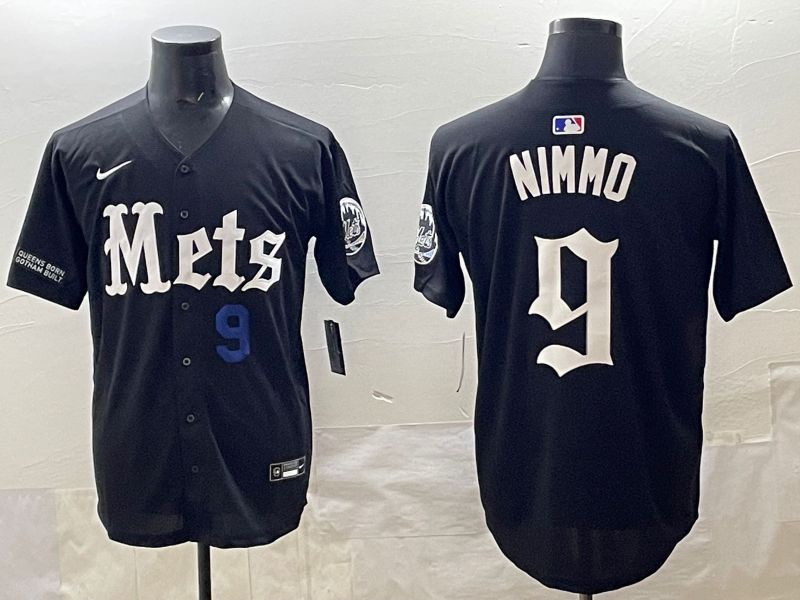 Men 2025 New York Mets #9 Nimmo Black Five generations Joint Name Nike MLB Jersey style 10->new york mets->MLB Jersey